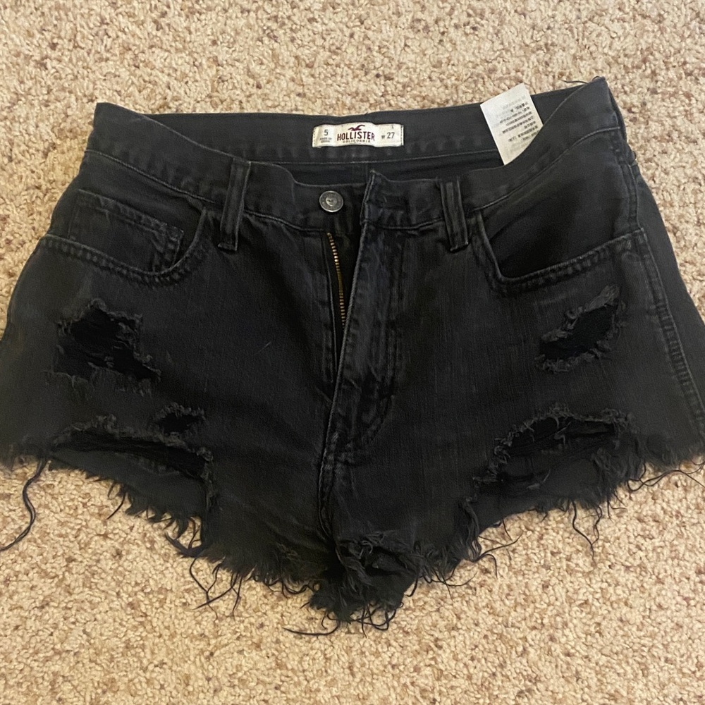 Hollister Women's Black Ripped Jean Shorts